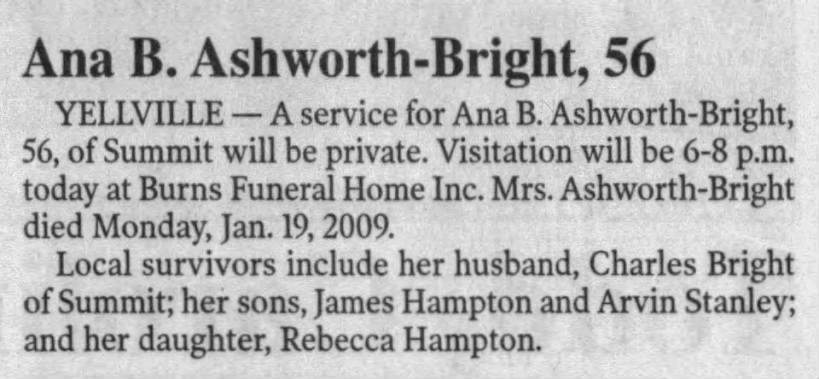 Obituary for Ana B. Ashworth