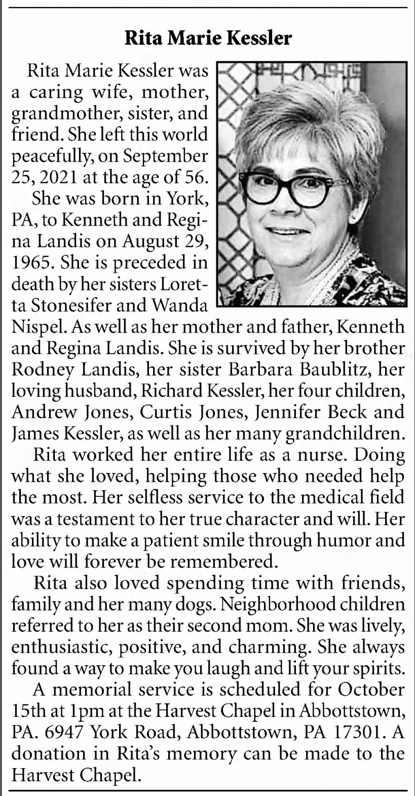 Obituary for Rita Marie Kessler