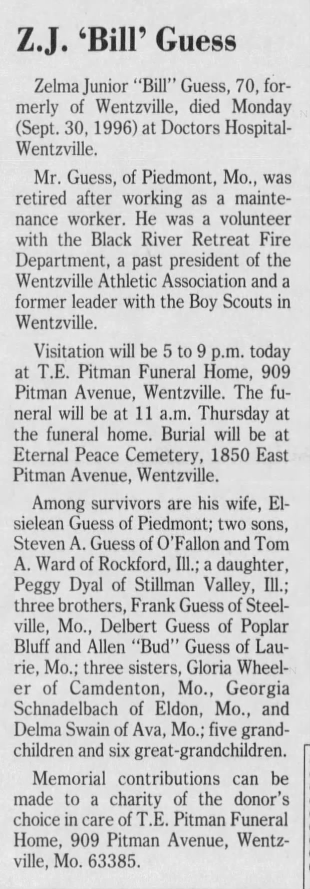 Z J Bill Guess Obituary