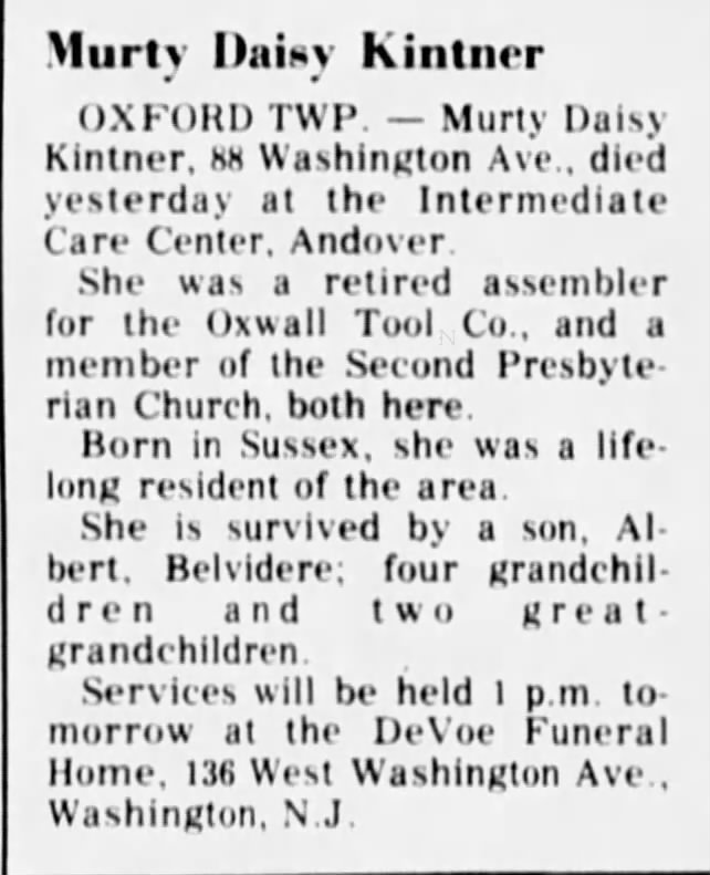 Murty Daisy Kintner
Obituary
03081979