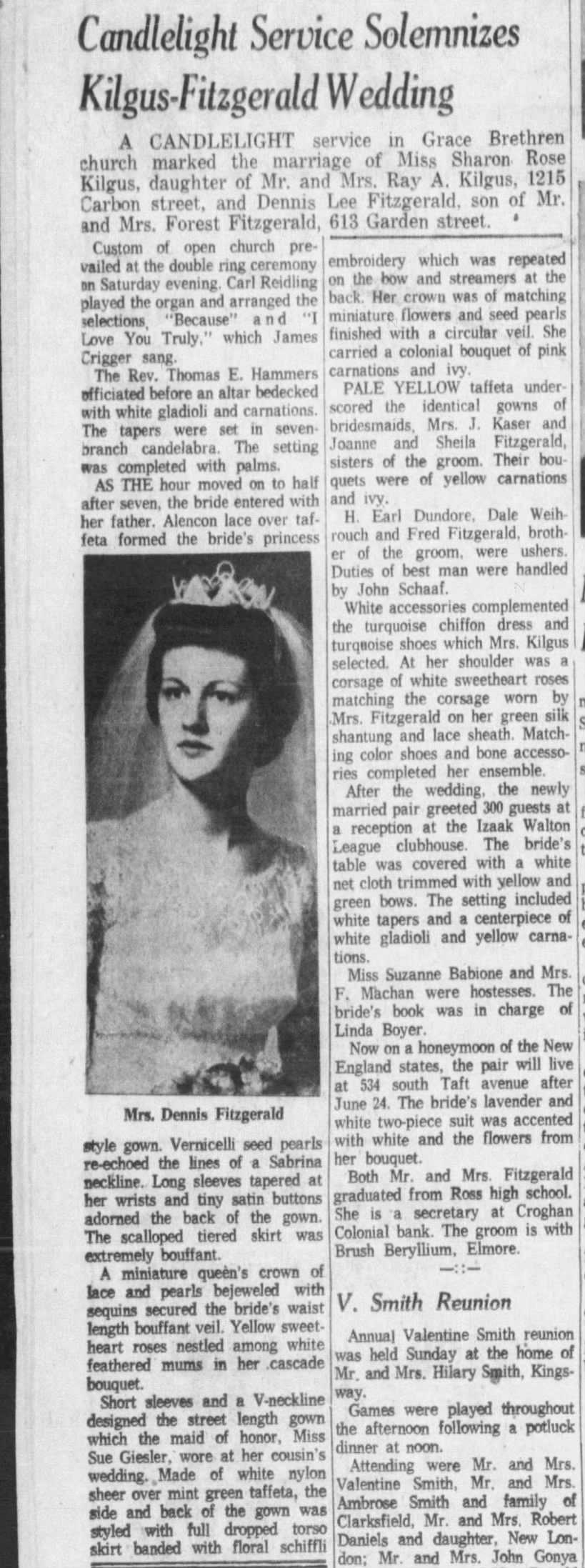 DENNIS FITZGERALD MARRIAGE 19 JUNE 1961 FREMONT,OHIO
