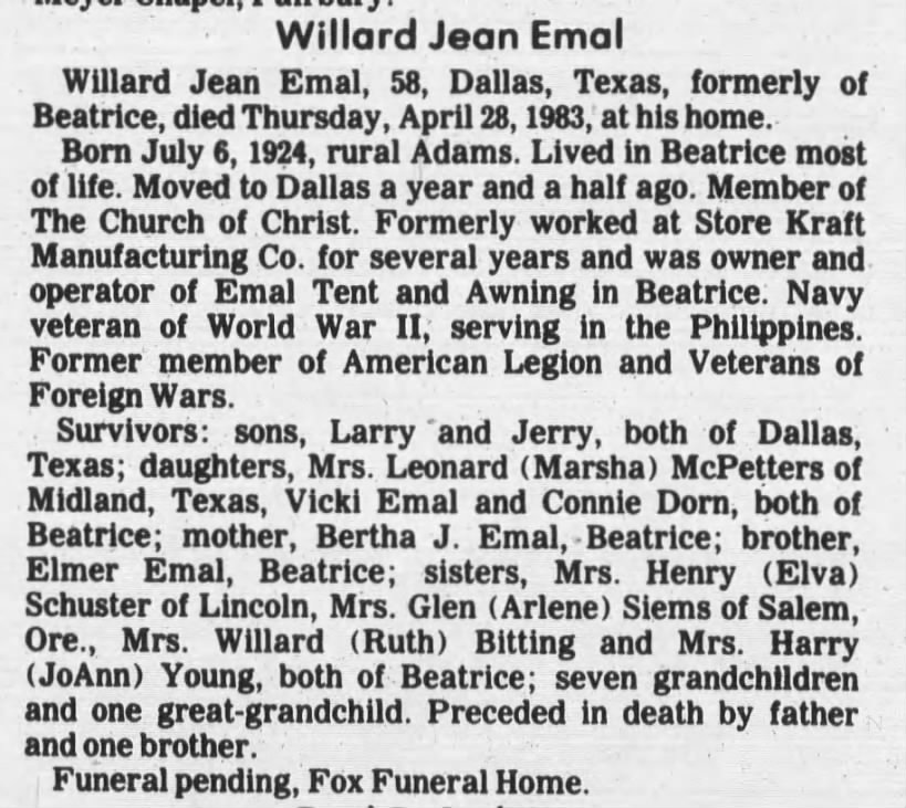 Willard Jean Emal 1924-1983