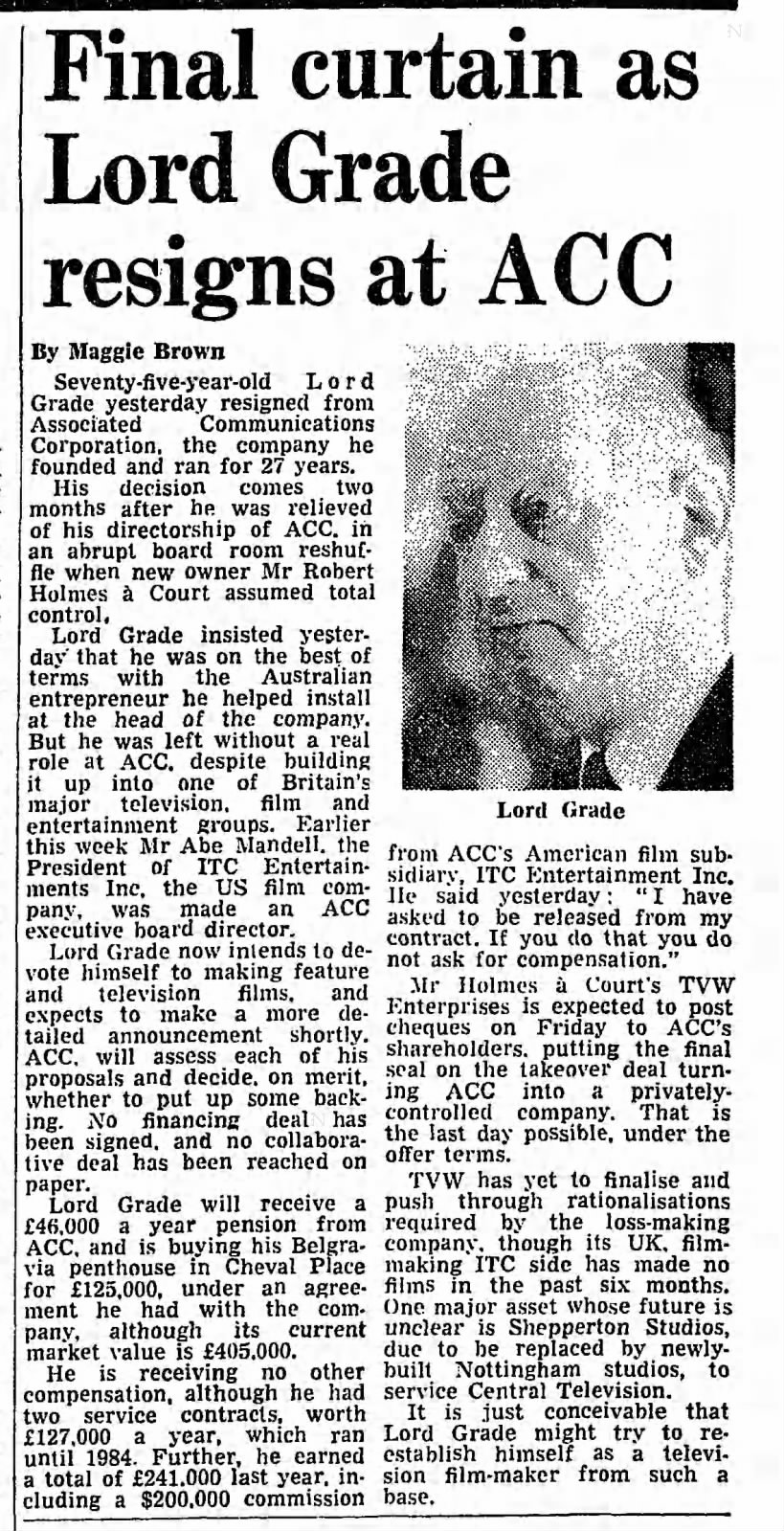 Final Curtain Lew Grade at ACC 17 Jun 1982 Guardian