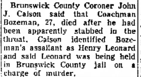 Daily Times 3 Sep 1951 Coachman Bozeman murdered