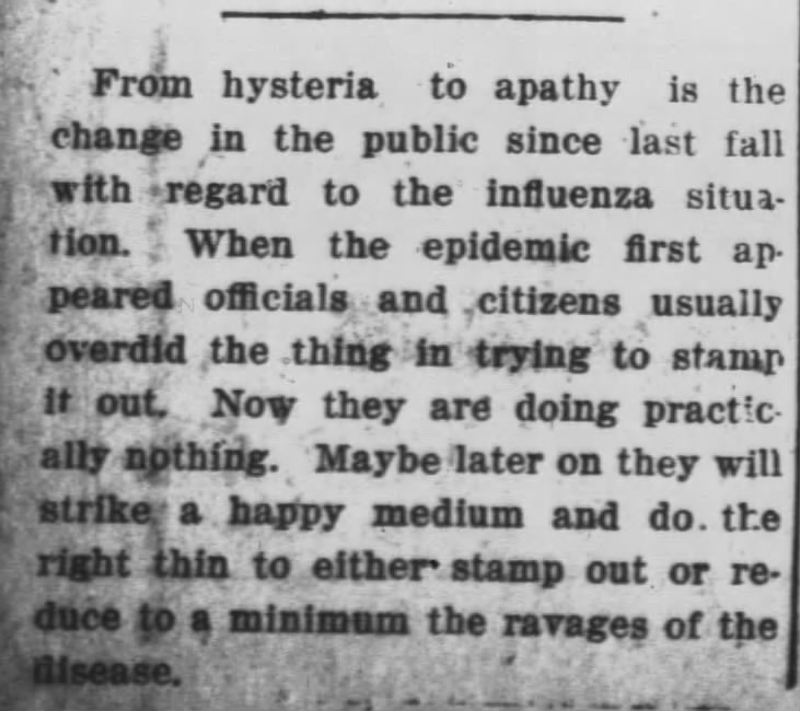 From hysteria to apathy on "Spanish" flu in Durham (Jan 1919)