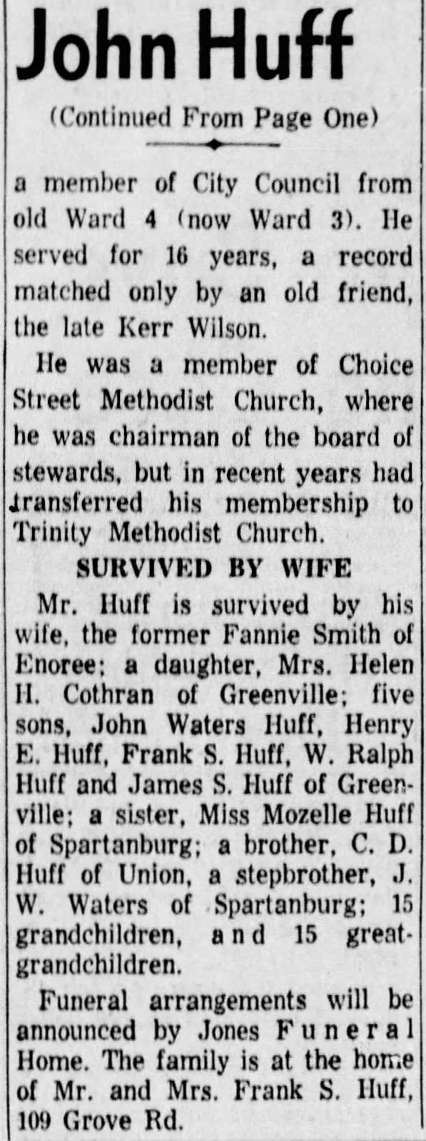 John Homer Huff Obit pt 2 Gville News 14 Feb 1959