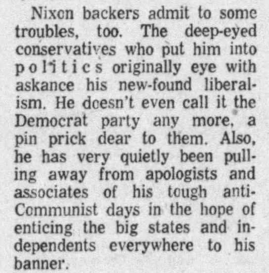 Sign of Nixon's new-found liberalism was his refusal to use the phrase "Democrat party" 1960