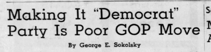 Democrat Party, George Sokolsky, 1956
