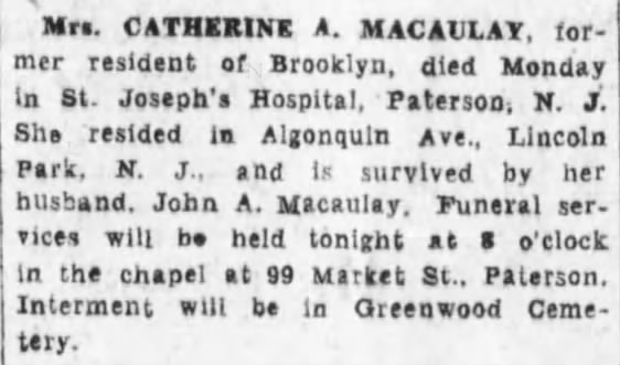 Catherine A Macaulay, obituary; wife of John A Macaulay