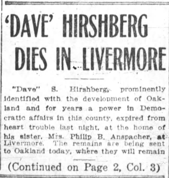 Dave (David) S Hirshberg, obituary, part 1 of 2