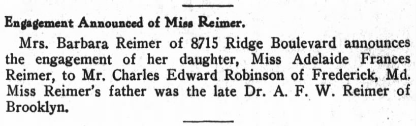 Adelaide Frances Reimer; Charles Edward Robinson; Barbara Reimer