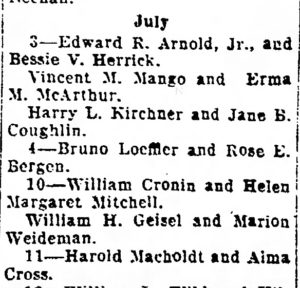Harold Macholdt and Alma Cross married July 11, 1937