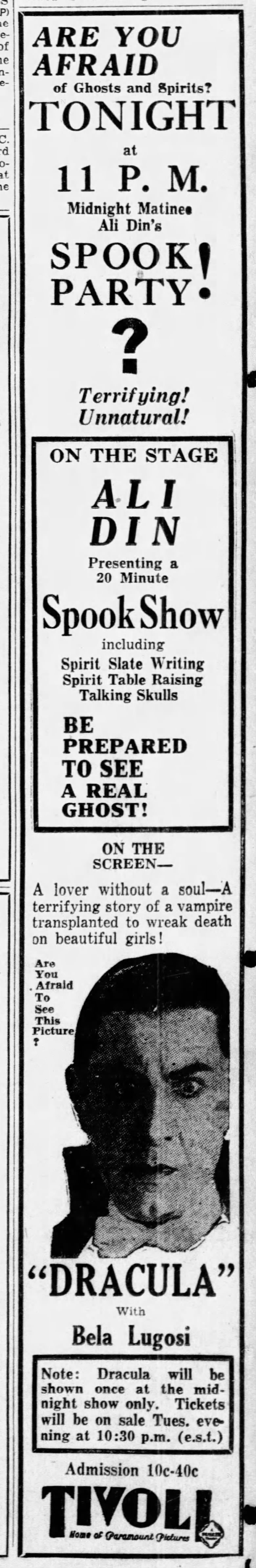 DRACULA Spook Show RichmondIND Palladium-Item Tue Aug 16 1932