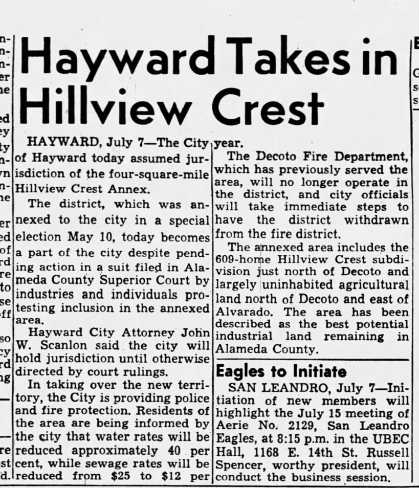 1955JUL07- Decoto FD  and some Alvarado FD area Annexed by Hayward.