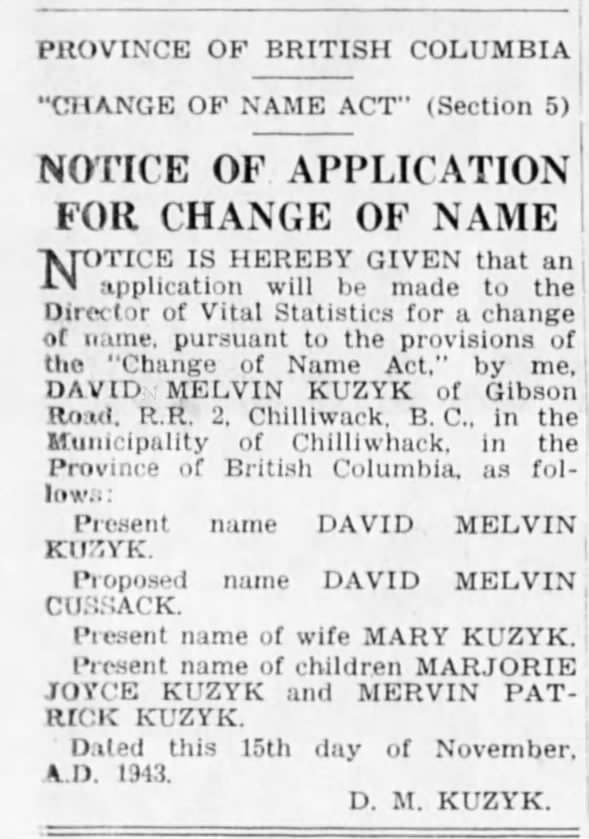 Name Change, The Chilliwack Progress, 24 Nov 1943, Wed., Pg.8