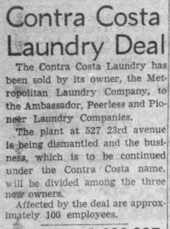 Contra Costa Laundry sold by Metropolitan Laundry Company
