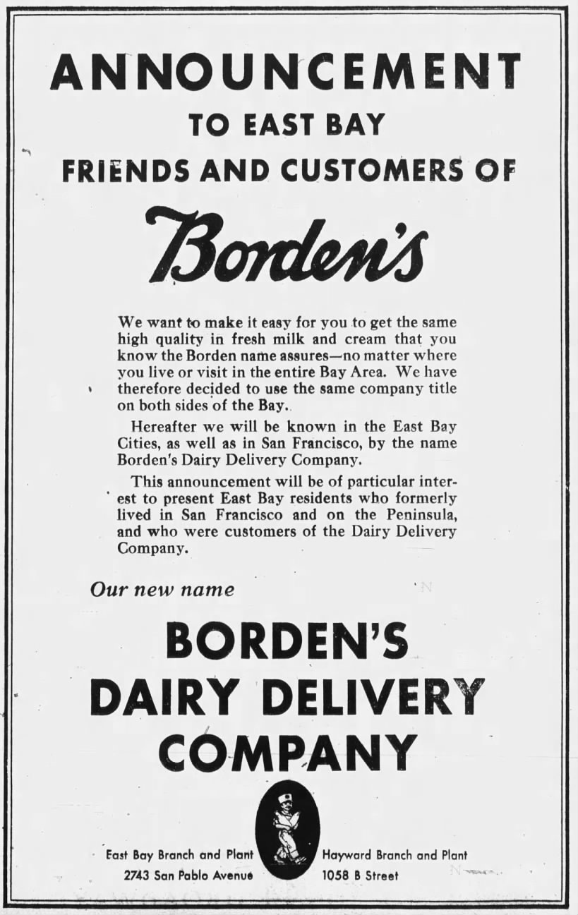 Borden's becomes Borden's Dairy Delivery Company -- 2743 San Pablo