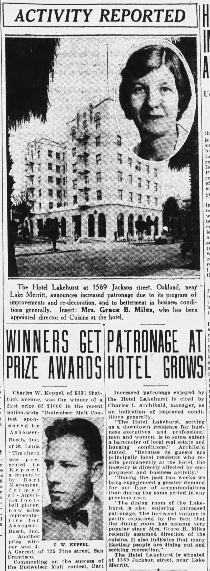 Hotel Lakehurst - increased patronage