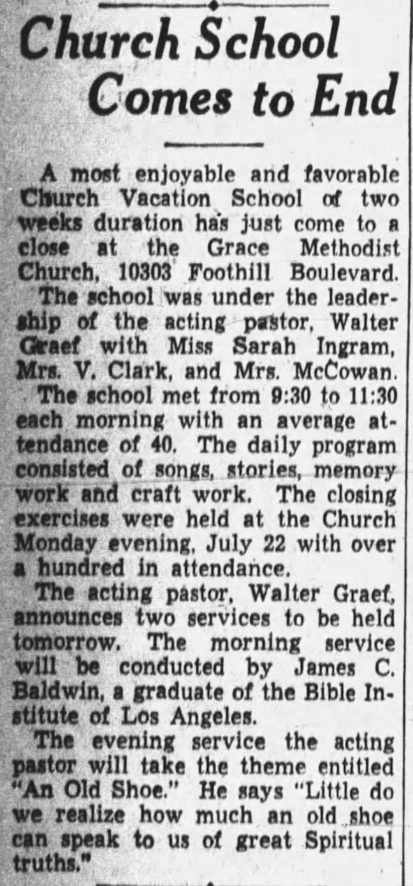 Grace Methodist Church, Walter Graef, acting pastor