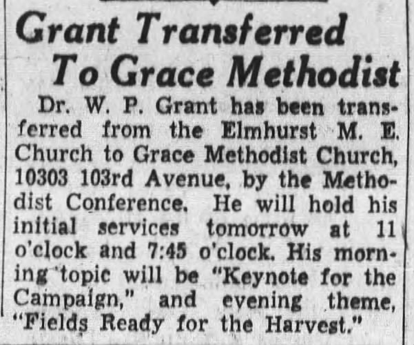 W.P. Grant transferred to Grace Methodist Church