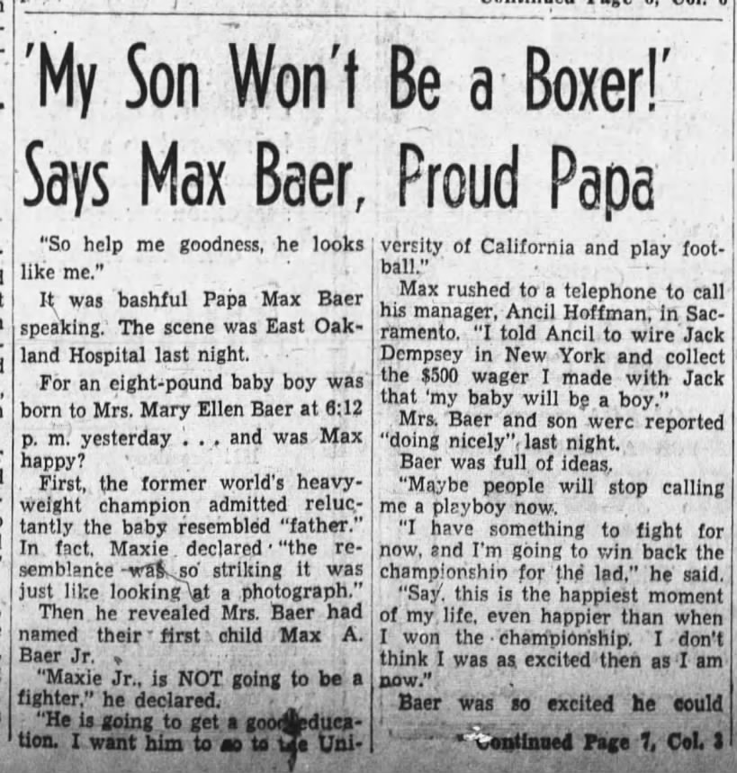 Max Baer: my son won't be a boxer! (p1)