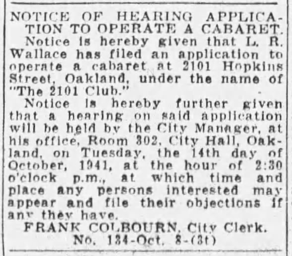 cabaret license for 2101 Hopkins -- "The 2101 Club"
