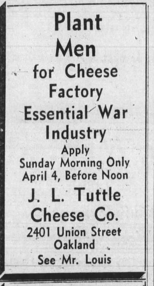Tuttle Cheese -- men wanted