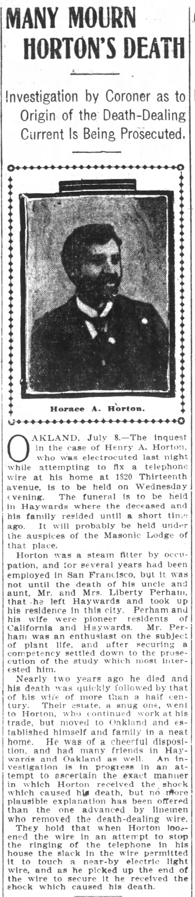 investigation into Horace Horton's death -- Sunset Telephone