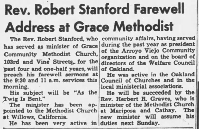 Robert Stanford leaving Grace Community Methodist Church