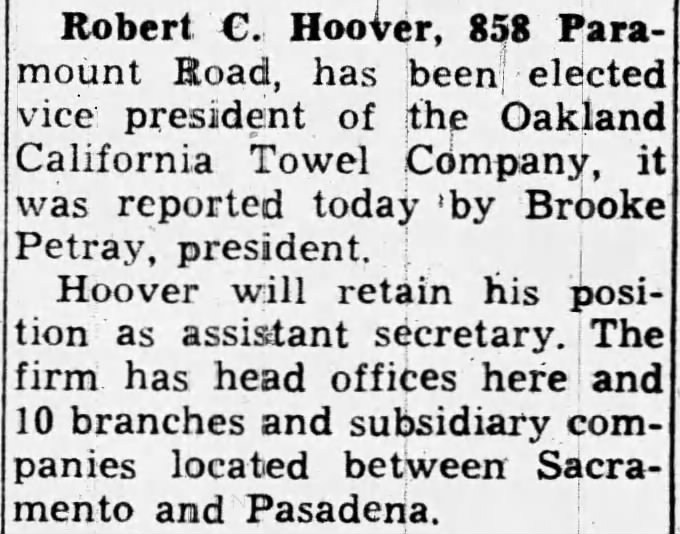 Oakland California Towel Company - Robert C. Hoover