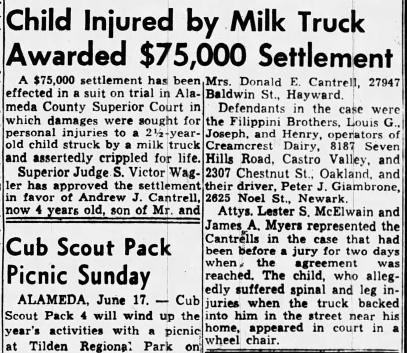 Creamcrest Dairy -- 2307 Chestnut
lose $75,000 settlement