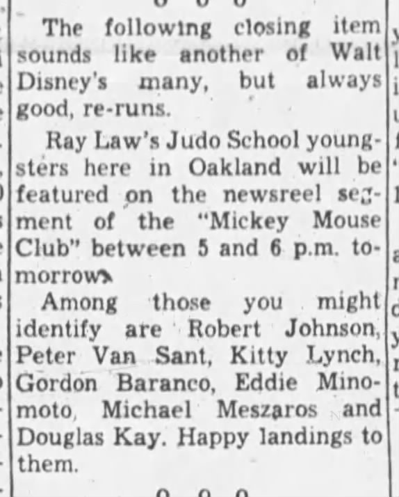 Ray Law's Judo School on Mickey Mouse Club