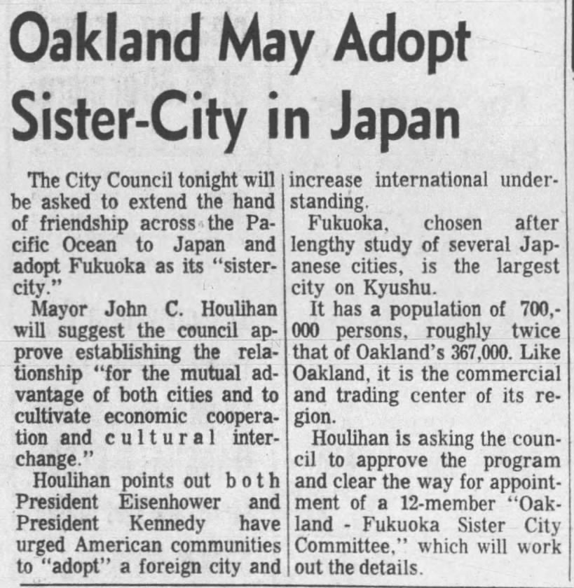 Oakland wants Fukuoka as sister city