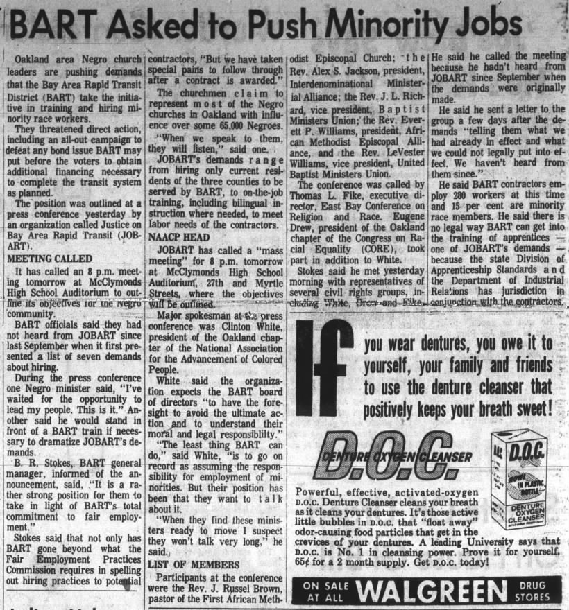 BART Asked to Push Minority Jobs - JOBART