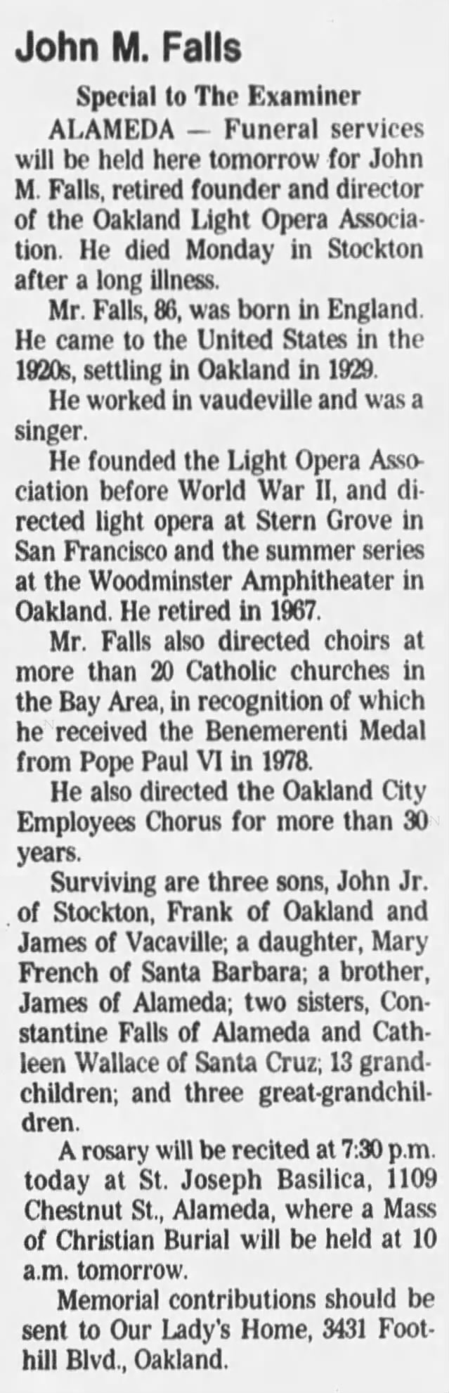 Obituary for John M. Falls