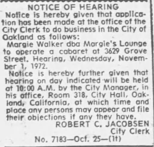 hearing for cabaret license for Margie's Lounge -- 3629 Grove St.