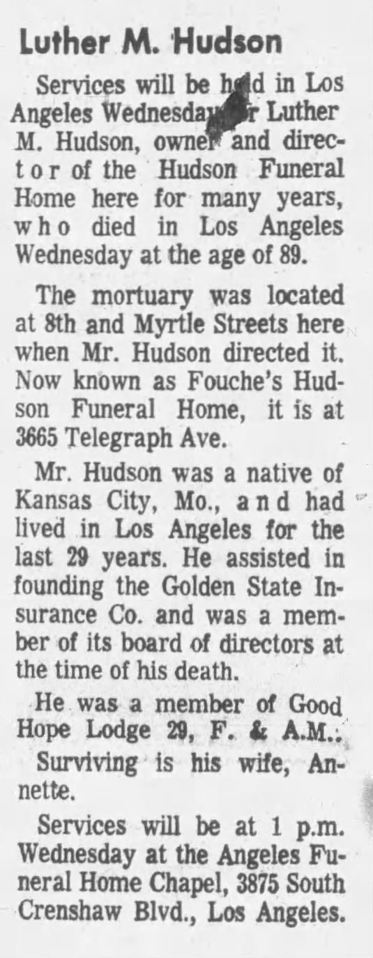 Obituary for Luther M. Hudson (Aged 89)