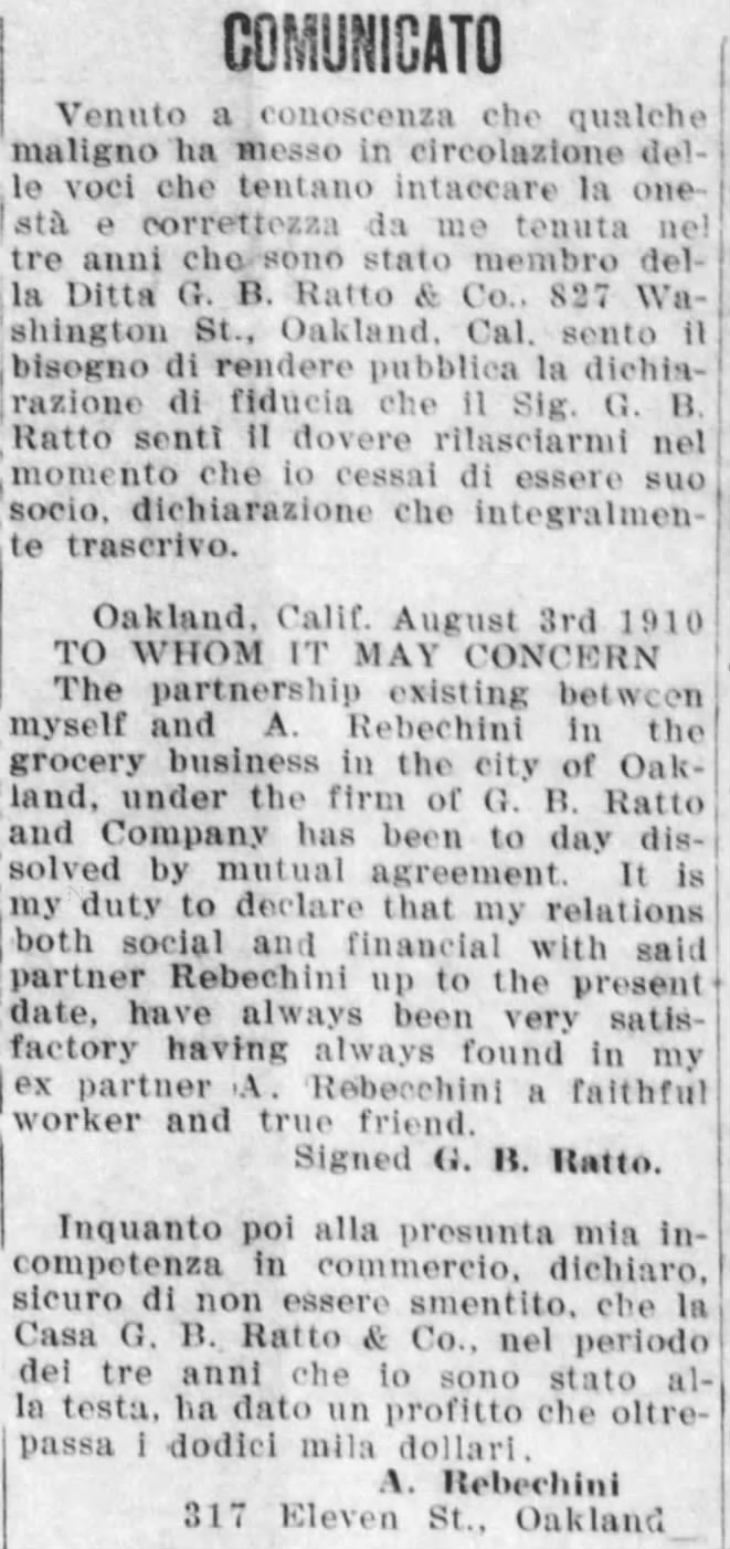 re: partnership between G.B. Ratto and A. Rebechini