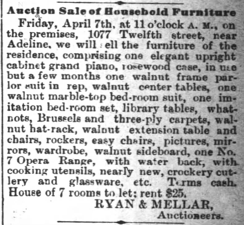 1077 - 12th -- auction of household furniture