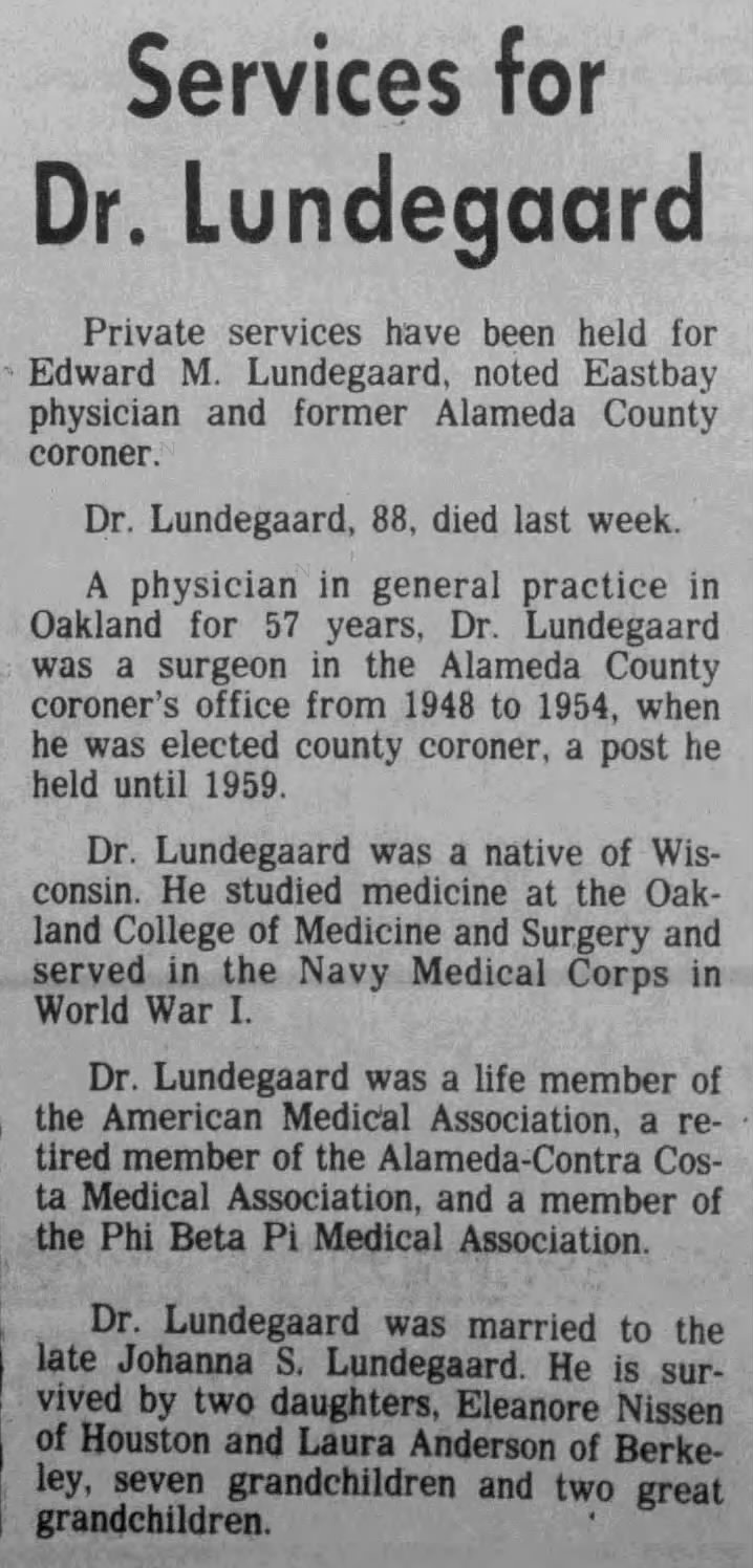 obituary for Dr. Edward Lundegaard