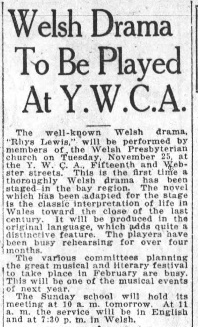 Welsh drama at YWCA