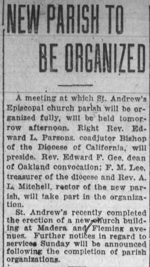 new St. Andrew's Episcopal to be organized