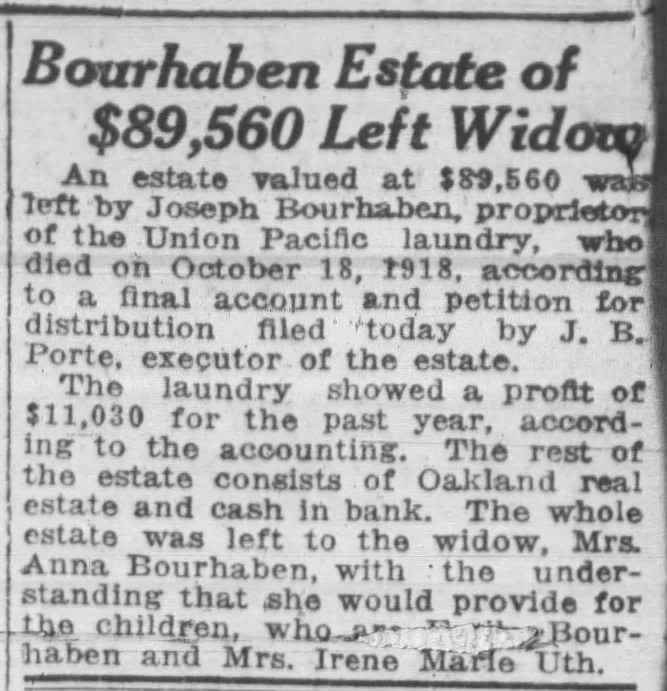 Joseph Bouhaben estate -- Union Pacific Laundry