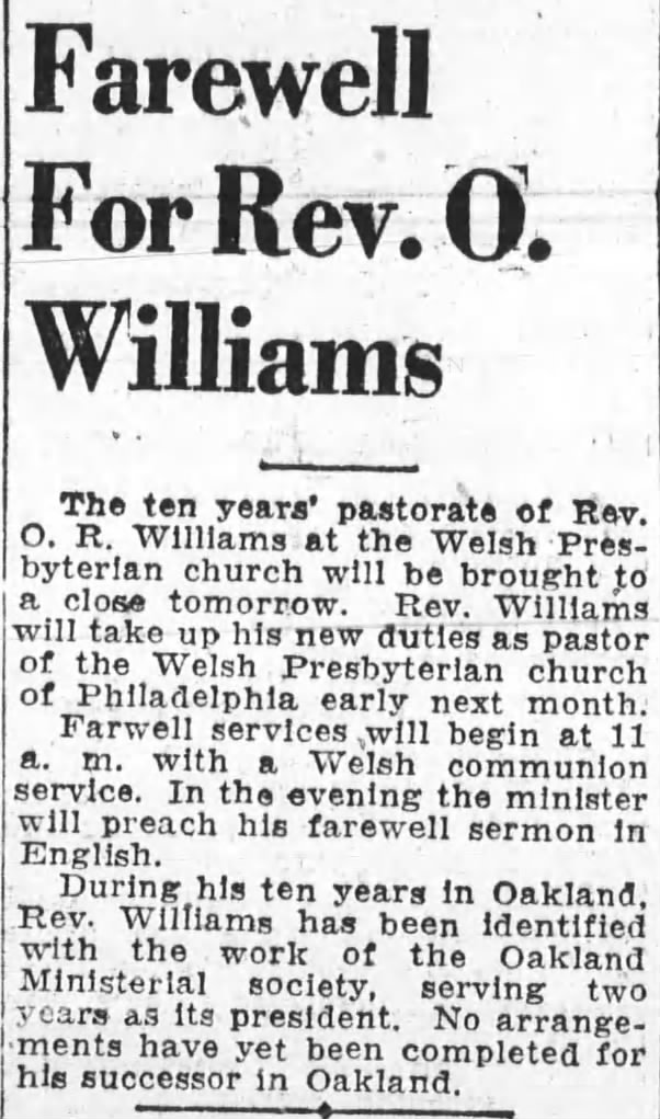 farewell to Rev O. Williams