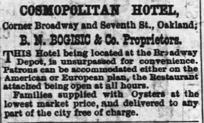 Cosmopolitan Hotel -- B.N. Bogisic, proprietor