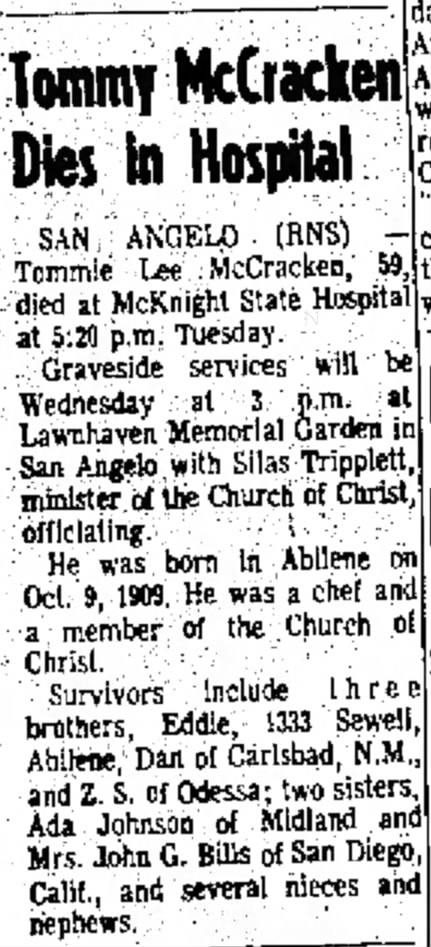 Tommy Lee McCracken Obituary