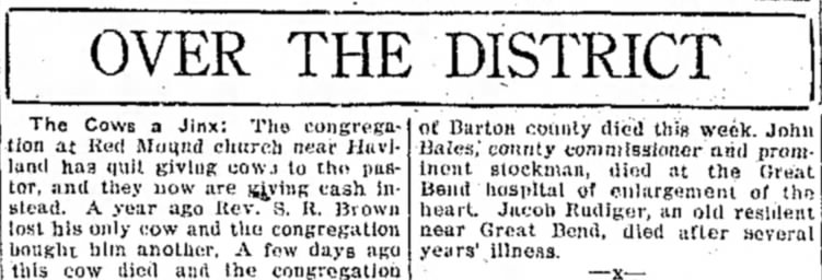 Jacob Rudiger death announce Hutchinson News 24 May 1922