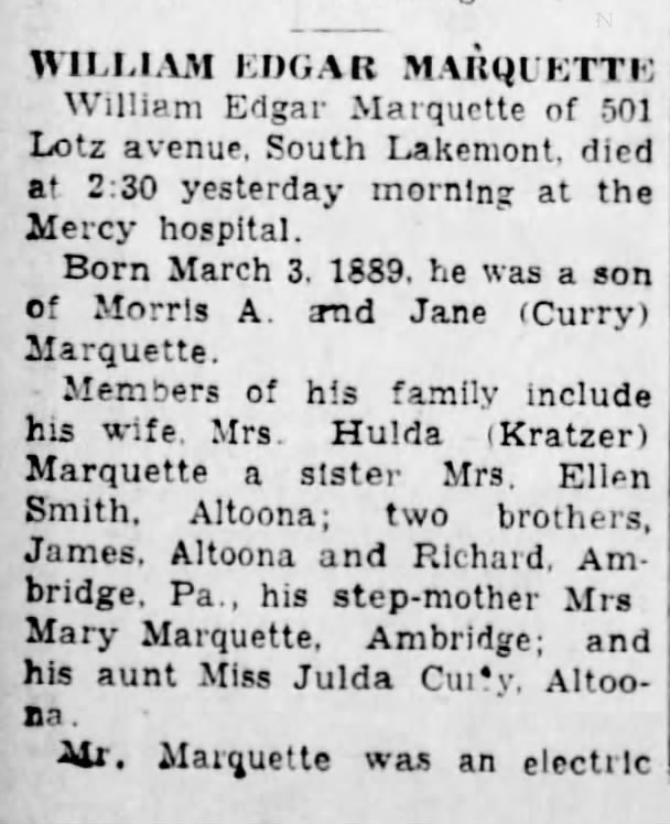 William Edgar Marquette - obituary