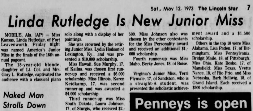 Press Release" Linda Rutledge is New Junior Miss"