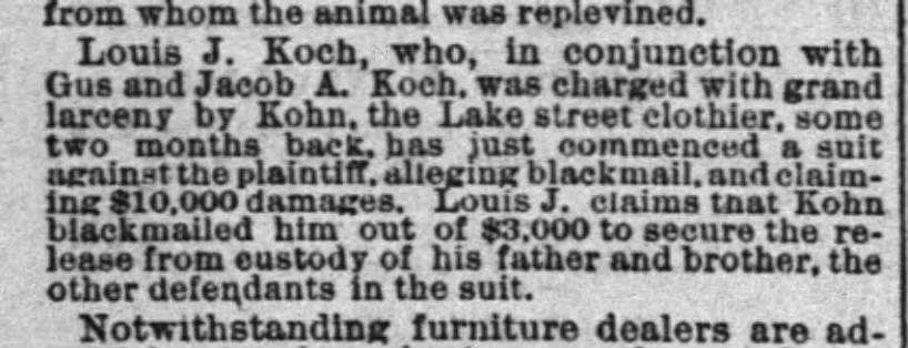 1877 apr 7 koch louis claims blackmail in kochs charged with grand larceny by kohn